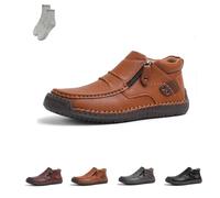 Générique The First Young Shoes Men, Handmade Premium Leather Slip On Driving Boots, for Leisure,Walking, Office (Light Brown,42)