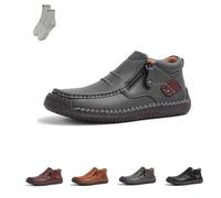 Générique The First Young Shoes Men, Handmade Premium Leather Slip On Driving Boots, for Leisure,Walking, Office (Gray,43)
