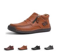 Générique The First Young Shoes Men, Handmade Premium Leather Slip On Driving Boots, for Travels And Outdoor (Brown,44)