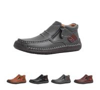 Générique The First Young Shoes Men, Handmade Premium Leather Slip on Driving Boots Travel & Outdoor (Grey,39)