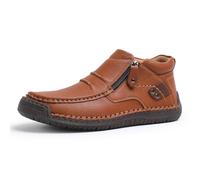 Générique The First Young Shoes Men, Handmade Premium Leather Slip on Driving Boots Travel & Outdoor (Light Brown,44)