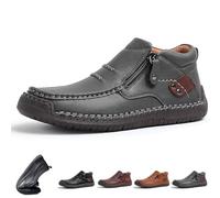 Générique The First Young Shoes Men, Men’s Handmade Premium Leather Slip-On Driving Boots for Travel & Outdoors (Gray,47)