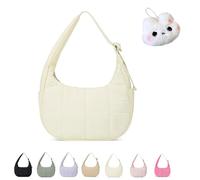 Générique The Mila Bag, Small Puffer Crescent Shoulder Bag for Women, Cute Waterproof Puffer Crescent, Adjustable Shoulder Strap (Beige)