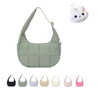 Générique The Mila Bag, Small Puffer Crescent Shoulder Bag for Women, Cute Waterproof Puffer Crescent, Adjustable Shoulder Strap (Green)