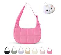Générique The Mila Bag, Small Puffer Crescent Shoulder Bag for Women, Cute Waterproof Puffer Crescent, Adjustable Shoulder Strap (Rose Red)