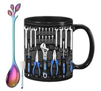 Générique The Ultimate Mechanic's Toolbox Mug, 11oz Ceramic Mechanic Toolbox Coffee Cup with Spoon, Realistic Tool Pattern Design and Ergonomic Handle, Ideal Gift for Dad Husband on Birthday (#E)