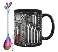 Générique The Ultimate Mechanic's Toolbox Mug, 11oz Ceramic Mechanic Toolbox Coffee Cup with Spoon, Realistic Tool Pattern Design and Ergonomic Handle, Ideal Gift for Dad Husband on Birthday (#I)