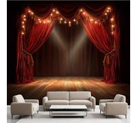 Générique Théâtre Scène Toile Film Autocollant Stickers Muraux Projecteurs Scène Papier Peint, Bois Planche Mural pour Salon Chambre Décoratif Murale Pour Meuble Stickers Muraux 366 x 254 cm