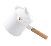 Générique Théière en Céramique Blanche 550ml avec Poignée en Bois Confortable, Usage Multifonctionnel pour Maison et Infusion de Thé