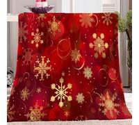 Générique Thème de Noël Couverture Plaid 130 x 150 cm Rouge Flocons De Neige Dorés 3D Imprimé Couverture Polaire Flanelle Microfibre Moelleuse Chaudes Légères Couvertures pour Voyager, Lit ou Canapé