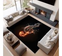 Générique Thème Musique Eau feu Notes Tapis Salon Lavable, Noir Chambre Tapis Poil Court Super Doux Anti-dérapant pour Bureau Hôtel Chevet Couloir Sol Coureurs 180 x 240 cm