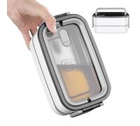 Générique Thermal Lunch Box, 2-Tier Insulated Food Container, 7.76x4.09 Inches Leak-Resistant Stainless Steel Meal Storage with Handle, Salad Bowl for Hot Cold FoodsSchool, Work, Travel, Camping