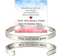 Générique This Too Shall Pass Hidden Message Cuff Bracelet, BUT FUCKING HELL Engarved Motivational Bangle Bracelet, Stainless Steel Alloy Motivational Jewelry Gift for Women