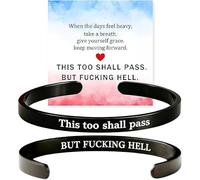 Générique This Too Shall Pass Hidden Message Cuff Bracelet, BUT FUCKING HELL Engarved Motivational Bangle Bracelet, Stainless Steel Alloy Motivational Jewelry Gift for Women