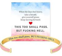 Générique This Too Shall Pass Hidden Message Cuff Bracelet, BUT FUCKING HELL Engarved Motivational Bangle Bracelet, Stainless Steel Alloy Motivational Jewelry Gift for Women