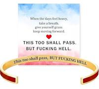 Générique This Too Shall Pass Hidden Message Cuff Bracelet, BUT FUCKING HELL Engarved Motivational Bangle Bracelet, Stainless Steel Alloy Motivational Jewelry Gift for Women
