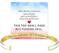 Générique This Too Shall Pass Hidden Message Cuff Bracelet, BUT FUCKING HELL Engarved Motivational Bangle Bracelet, Stainless Steel Alloy Motivational Jewelry Gift for Women