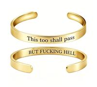 Générique This Too Shall Pass Mantra Cuff Bracelet | BUT FUCKING HELL Engarved Motivational Bangle Bracelet | Hidden Message Encouragement Jewelry Gifts for Women (M)