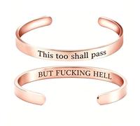 Générique This Too Shall Pass Mantra Cuff Bracelet | BUT FUCKING HELL Engarved Motivational Bangle Bracelet | Hidden Message Encouragement Jewelry Gifts for Women (N)