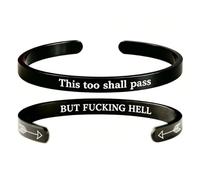 Générique This Too Shall Pass Mantra Cuff Bracelet | BUT FUCKING HELL Engarved Motivational Bangle Bracelet | Hidden Message Encouragement Jewelry Gifts for Women (L)