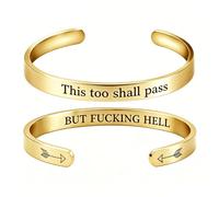 Générique This Too Shall Pass Mantra Cuff Bracelet | BUT FUCKING HELL Engarved Motivational Bangle Bracelet | Hidden Message Encouragement Jewelry Gifts for Women (J)
