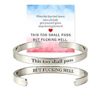 Générique This Too Shall Pass Mantra Cuff Bracelet | BUT FUCKING HELL Engarved Motivational Bangle Bracelet | Hidden Message Encouragement Jewelry Gifts for Women (A)