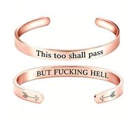 Générique This Too Shall Pass Mantra Cuff Bracelet | BUT FUCKING HELL Engarved Motivational Bangle Bracelet | Hidden Message Encouragement Jewelry Gifts for Women (K)