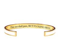Générique This Too Shall Pass Mantra Cuff Bracelet, BUT FUCKING HELL,Engraved Motivational Cuff Bracelet Hidden Message Encouragement Jewelry Gifts for Women (F)