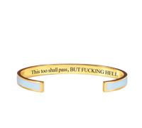 Générique This Too Shall Pass Mantra Cuff Bracelet, BUT FUCKING HELL,Engraved Motivational Cuff Bracelet Hidden Message Encouragement Jewelry Gifts for Women (J)