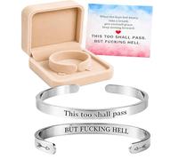 Générique This Too Shall Pass Mantra Cuff Bracelet, Hidden Engraved But F***ing Hell Adjustable Inspirational Bangle, Motivational Jewellery Gift for Women (Silver)
