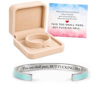 Générique This Too Shall Pass Mantra Cuff Bracelet, Hidden Engraved But F***ing Hell Adjustable Inspirational Bangle, Motivational Jewellery Gift for Women (Green-Silver)