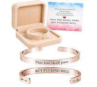 Générique This Too Shall Pass Mantra Cuff Bracelet, Hidden Engraved But F***ing Hell Adjustable Inspirational Bangle, Motivational Jewellery Gift for Women (Pink)