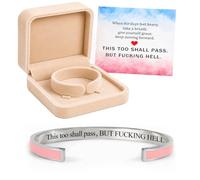 Générique This Too Shall Pass Mantra Cuff Bracelet, Hidden Engraved But F***ing Hell Adjustable Inspirational Bangle, Motivational Jewellery Gift for Women (Pink-Silver)