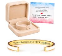 Générique This Too Shall Pass Mantra Cuff Bracelet, Hidden Engraved But F***ing Hell Adjustable Inspirational Bangle, Motivational Jewellery Gift for Women (White-Gold)