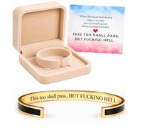 Générique This Too Shall Pass Mantra Cuff Bracelet, Hidden Engraved But F***ing Hell Adjustable Inspirational Bangle, Motivational Jewellery Gift for Women (Black-Gold)