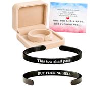 Générique This Too Shall Pass Mantra Cuff Bracelet, Hidden Engraved But F***ing Hell Adjustable Inspirational Bangle, Motivational Jewellery Gift for Women (Black)