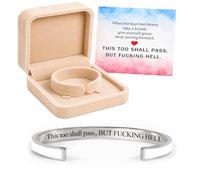 Générique This Too Shall Pass Mantra Cuff Bracelet, Hidden Engraved But F***ing Hell Adjustable Inspirational Bangle, Motivational Jewellery Gift for Women (White-Silver)