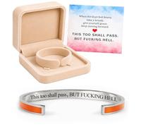 Générique This Too Shall Pass Mantra Cuff Bracelet, Hidden Engraved But F***ing Hell Adjustable Inspirational Bangle, Motivational Jewellery Gift for Women (Orange-Silver)