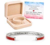 Générique This Too Shall Pass Mantra Cuff Bracelet, Hidden Engraved But F***ing Hell Adjustable Inspirational Bangle, Motivational Jewellery Gift for Women (Red-Silver)