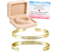 Générique This Too Shall Pass Mantra Cuff Bracelet, Hidden Engraved But F***ing Hell Adjustable Inspirational Bangle, Motivational Jewellery Gift for Women (Gold)