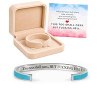 Générique This Too Shall Pass Mantra Cuff Bracelet, Hidden Engraved But F***ing Hell Adjustable Inspirational Bangle, Motivational Jewellery Gift for Women (Blue-Silver)