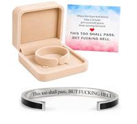 Générique This Too Shall Pass Mantra Cuff Bracelet, Hidden Engraved But F***ing Hell Adjustable Inspirational Bangle, Motivational Jewellery Gift for Women (Black-Silver)
