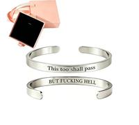 Générique This Too Shall Pass Mantra Cuff Bracelet with Gift box, BUT FUCKING HELL Engarved Motivational Cuff Bracelet, Hidden Message Encouragement Jewelry Gifts for Women (G)
