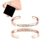 Générique This Too Shall Pass Mantra Cuff Bracelet with Gift box, BUT FUCKING HELL Engarved Motivational Cuff Bracelet, Hidden Message Encouragement Jewelry Gifts for Women (B)