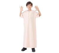 Générique Thobe Kaftan manches courtes pour garçons, Abaya islamique à fermeture éclair devant avec poches, Vêtements musulmans traditionnels pour Ramadan, Aïd & quotidien