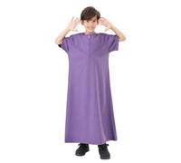 Générique Thobe Kaftan manches courtes pour garçons, Abaya islamique à fermeture éclair devant avec poches, Vêtements musulmans traditionnels pour Ramadan, Aïd & quotidien