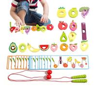 Générique Threading Toys | Wooden Lacing Beads & Stacking Blocks | Educational Early Skills Developments Toy for Preschool Learning Toddler Development Kids Girls Boys Ages 3 +