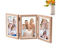 Générique Three Photo Frame, Rustic Vertical Collage Frame | Wood Family Picture Collage, 4x6 Triple Hinged Folding for Home Hotel Restaurant