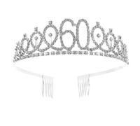 Générique Tiara Cristal Argentée pour Fête Anniversaire 60 Ans avec Design Ondulé, Alliage Anti-rouille, Accessoire Royal pour Mère ou Grand-mère