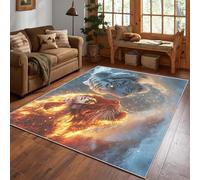 Générique Tigre Bataille Tapis 150x150 Lavable, Ultra-Fin Poil Ras Doux Animal Guerre Bête Moquette Salon, Chambre, Cuisine, Decoration Salle Intérieurs Carpet, Antidérapant